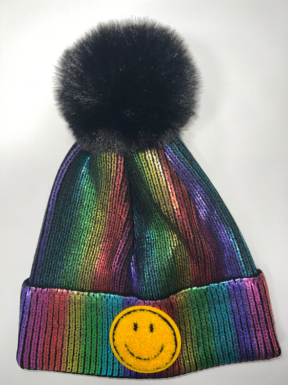 The Pom Pom Winter Hat  - Rainbow Smiles