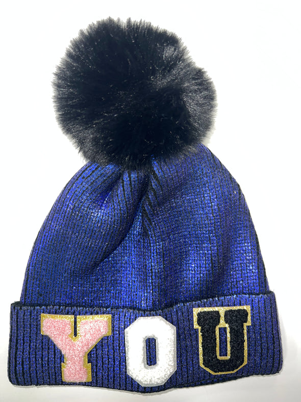 The Pom Pom Winter Hat  - Purple Letters / Initials