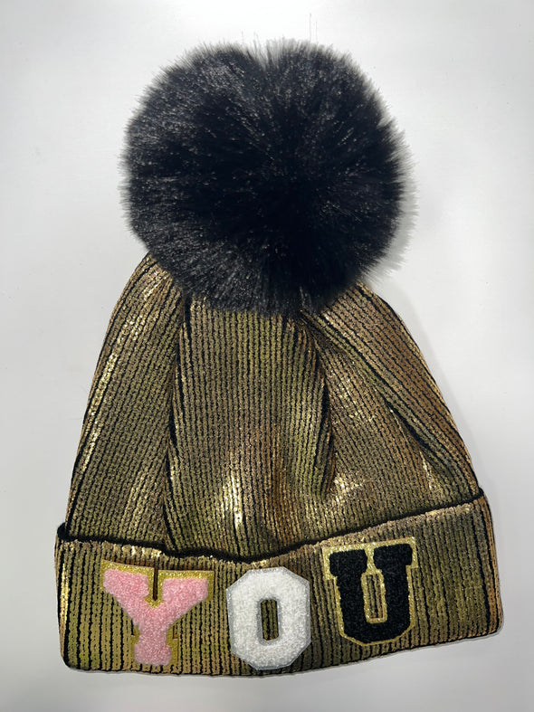 The Pom Pom Winter Hat  - Gold Letters / Initials