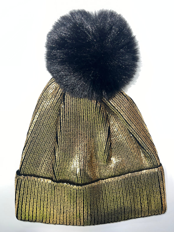 The Pom Pom Winter Hat  - Gold Letters / Initials