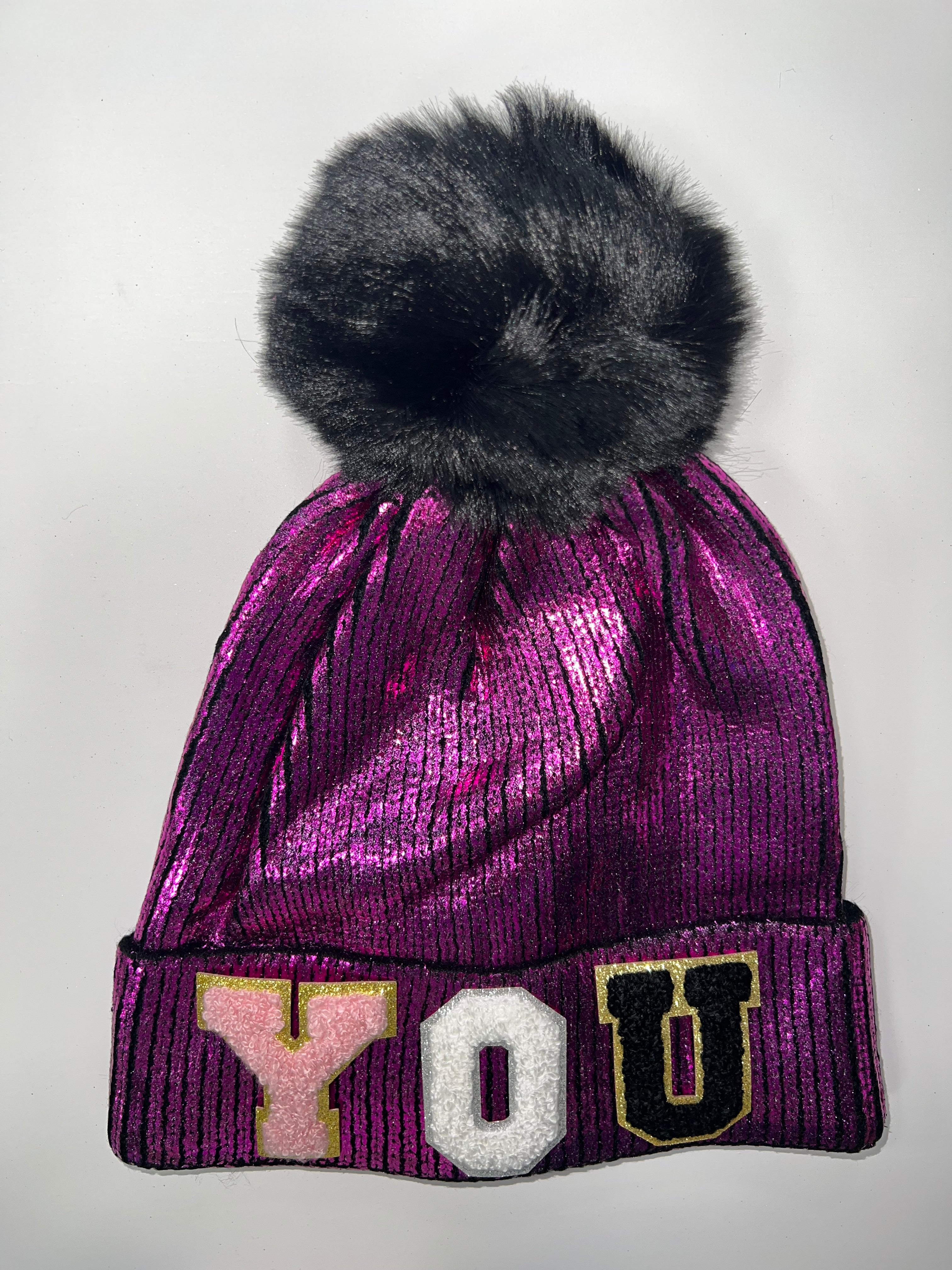 The Pom Pom Winter Hat  - Pink Letters / Initials