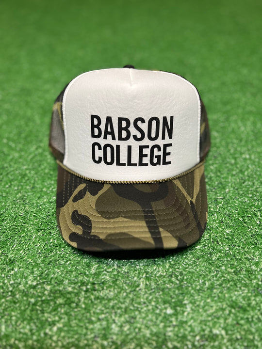 Trucker Hat Camo White Front - Babson College