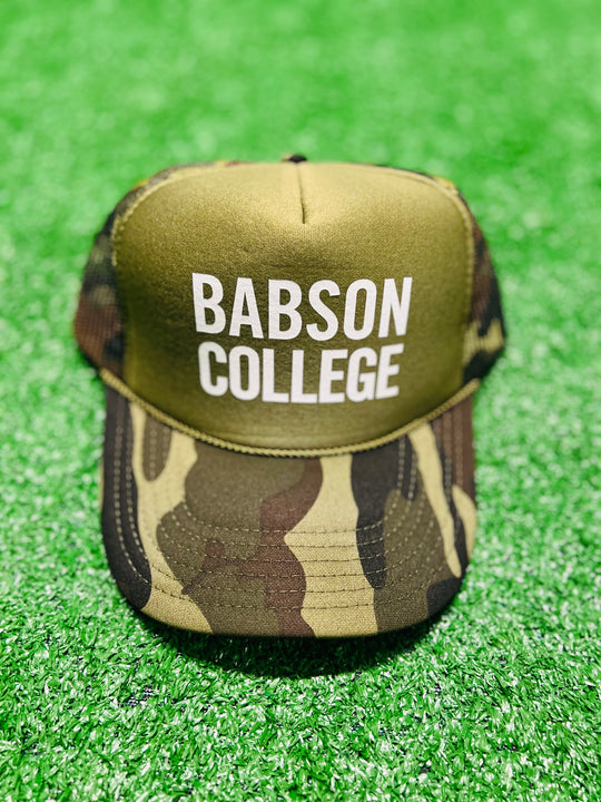 Trucker Hat Camo Green Front - Babson College