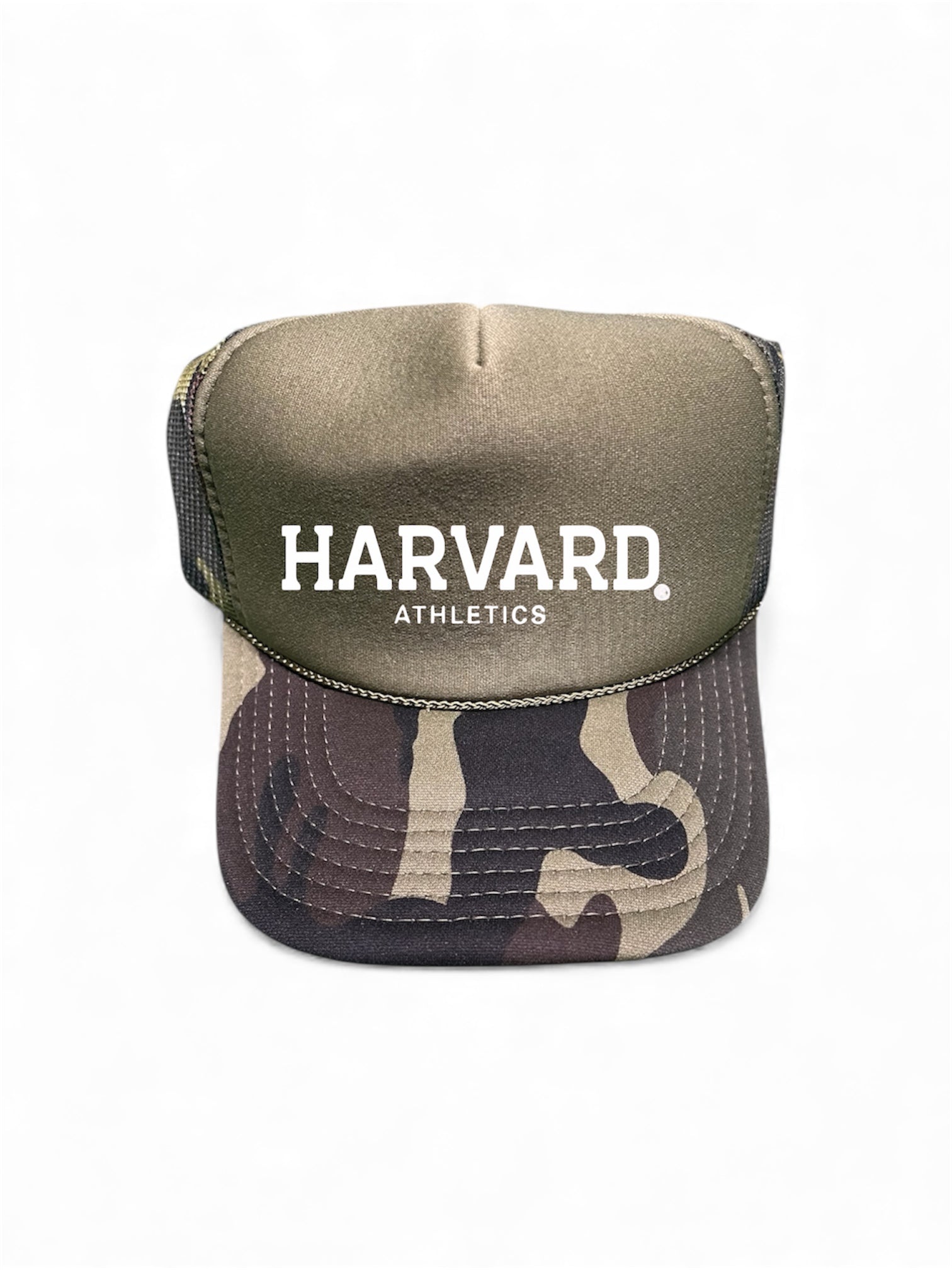 Trucker Hat Camo Green Front - Harvard University