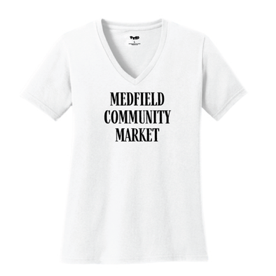 V-Neck Ladies Tees - "MEDFIELD COMMUNITY MARKET" - Medfield Community Market Event